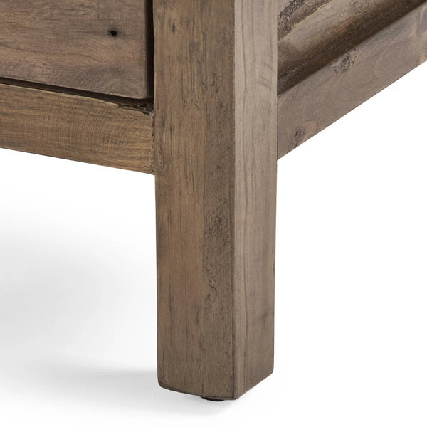 Heritage Reclaimed Wood 3 Drawer Bedside Cabinet with Industrial Metal Handles - Sleek Furniture