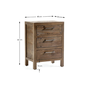 Heritage Reclaimed Wood 3 Drawer Bedside Cabinet with Industrial Metal Handles - Sleek Furniture