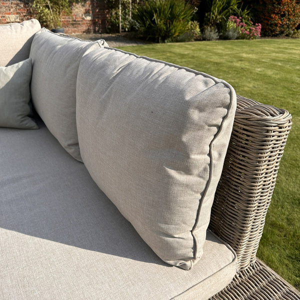 Capri Collection Outdoor Large Corner and Coffee Table Set – Beige Fabric & Glass, Metal Frame, Weather-Resistant Synthetic Wicker - My Store