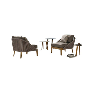 Hippolyta Outdoor Dining & Sofa Set – Modern Rattan Garden Furniture Set with Aluminium Frame, Teakwood Accents & Waterproof Cushions – Stylish Patio 4 - Seater Outdoor Lounge & Dining Set - Sleek Furniture