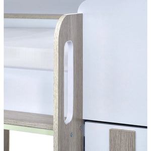 Horizon Wooden Bunk Bed with Wardrobe, Shelving & Glow-in-the-Dark Steps – Pale Wood & White - Sleek Furniture