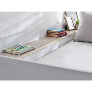 Horizon Wooden Bunk Bed with Wardrobe, Shelving & Glow-in-the-Dark Steps – Pale Wood & White - Sleek Furniture