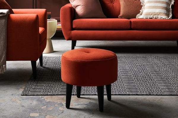 Jack Round Footstool in Ash Faux Leather - My Store