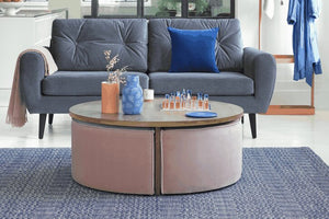 Woody Coffee Table and Nesting Stool Set in Pumice House Basket Weave - My Store