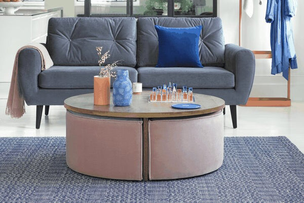 Woody Coffee Table and Nesting Stool Set in Pumice House Basket Weave - My Store