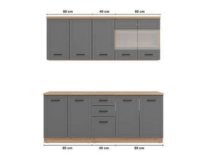 Hudson 200cm Graphite Grey Kitchen Unit Set – 10 Doors & 2 Drawers – Modern Flat Pack Storage Cabinets – 200x200x51cm - My Store