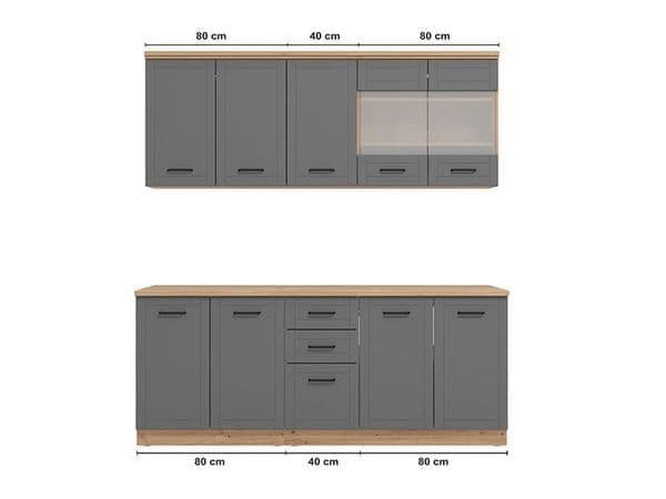 Hudson 200cm Graphite Grey Kitchen Unit Set – 10 Doors & 2 Drawers – Modern Flat Pack Storage Cabinets – 200x200x51cm - My Store