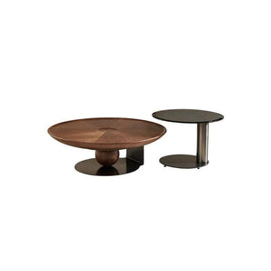 Ian Round Coffee Table Set – Solid Wood, Glass Top Living Room Nesting Tables with Metal Frame, Contemporary Modern Center Table Set, Dark Oak & Black Finish - Sleek Furniture