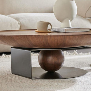 Ian Round Coffee Table Set – Solid Wood, Glass Top Living Room Nesting Tables with Metal Frame, Contemporary Modern Center Table Set, Dark Oak & Black Finish - Sleek Furniture