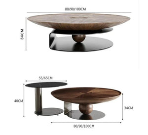 Ian Round Coffee Table Set – Solid Wood, Glass Top Living Room Nesting Tables with Metal Frame, Contemporary Modern Center Table Set, Dark Oak & Black Finish - Sleek Furniture
