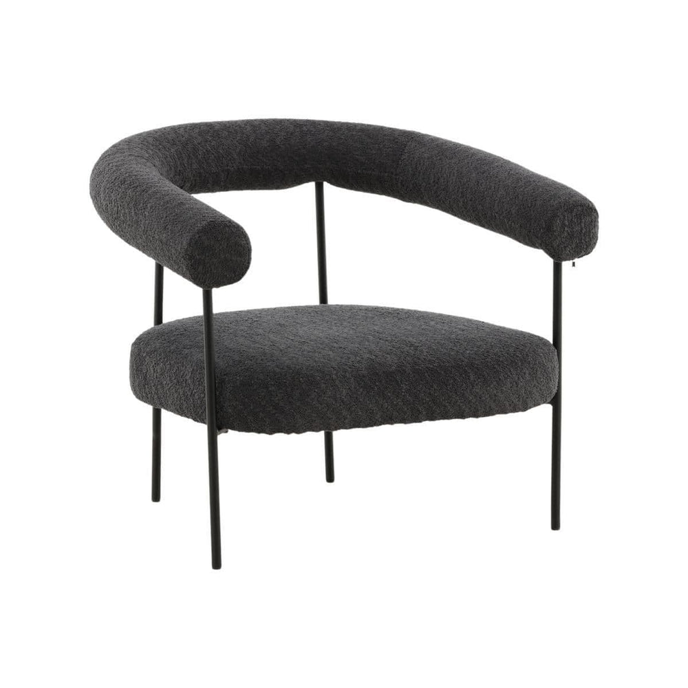 Lustig Armchair – Dark Grey Bouclé Fabric – Modern Crescent Design with Black Steel Frame – Mmilo
