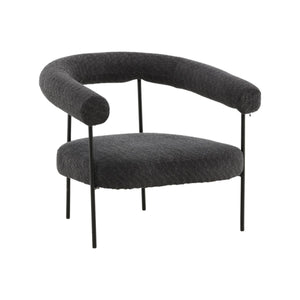 Lustig Armchair – Dark Grey Bouclé Fabric – Modern Crescent Design with Black Steel Frame – Mmilo