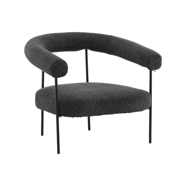Lustig Armchair – Dark Grey Bouclé Fabric – Modern Crescent Design with Black Steel Frame – Mmilo