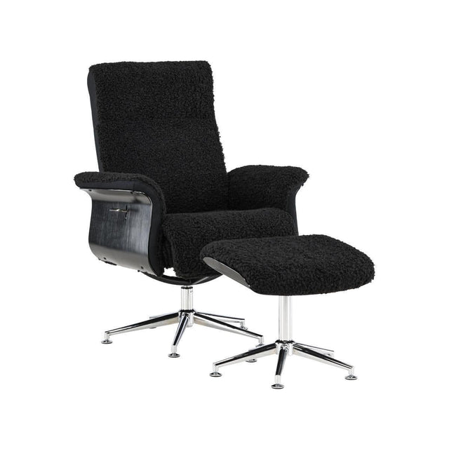 Hagön Lounge Chair with Footstool – Dark Grey Fur Fabric – Adjustable Backrest – Modern Nordic Design