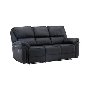 Saranda 3-Seater Recliner Sofa – Black Microfiber – Adjustable Outer Seats – Mmilo