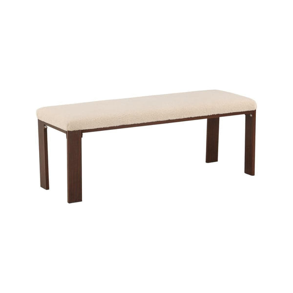 Chester White Bench | Soft Fleece Upholstered Seat with Walnut Wood Legs