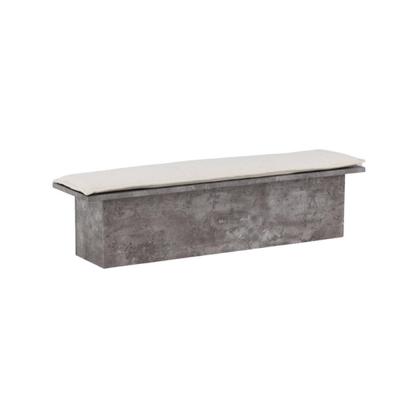 Kellogg Grey Bench | Stone-Look Base with Beige Linen Cushion