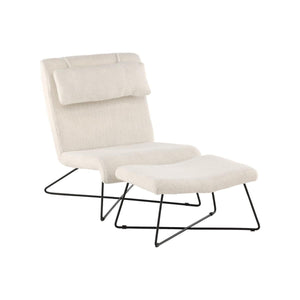 Laconia Lounge Chair with Footstool – White Bouclé Fabric – Modern Scandinavian Accent Chair – Mmilo
