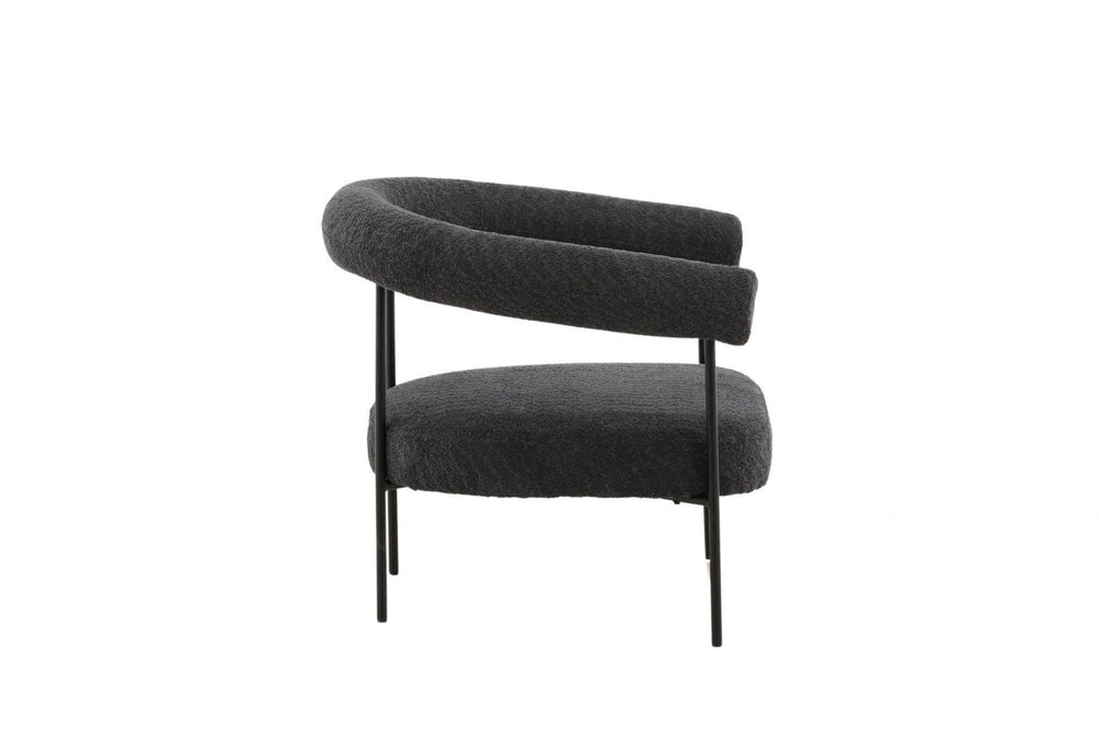 Lustig Armchair – Dark Grey Bouclé Fabric – Modern Crescent Design with Black Steel Frame – Mmilo