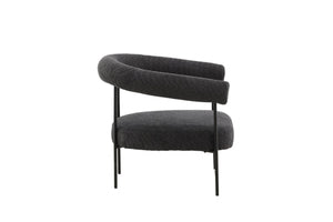 Lustig Armchair – Dark Grey Bouclé Fabric – Modern Crescent Design with Black Steel Frame – Mmilo