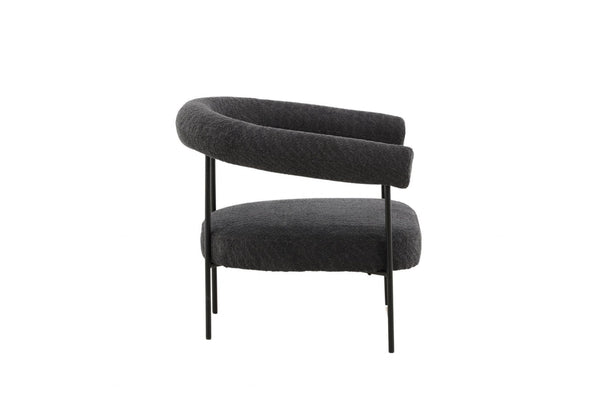 Lustig Armchair – Dark Grey Bouclé Fabric – Modern Crescent Design with Black Steel Frame – Mmilo
