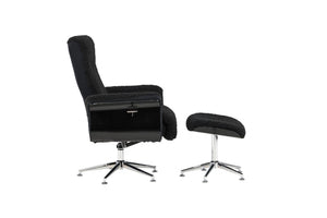 Hagön Lounge Chair with Footstool – Dark Grey Fur Fabric – Adjustable Backrest – Modern Nordic Design