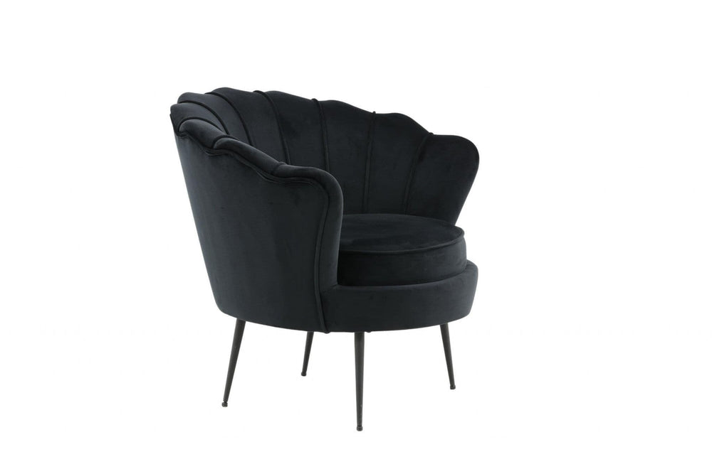 Calais Black Armchair | Velvet Upholstery with Modern Decorative Design & Metal Legs