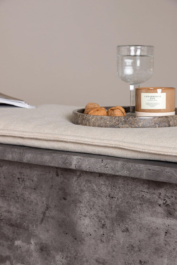 Kellogg Grey Bench | Stone-Look Base with Beige Linen Cushion