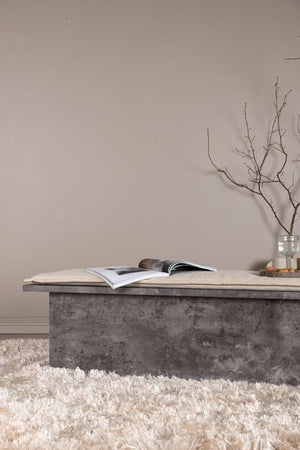 Kellogg Grey Bench | Stone-Look Base with Beige Linen Cushion