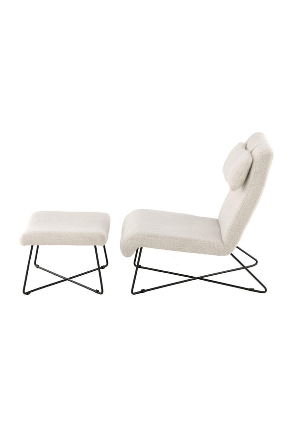 Laconia Lounge Chair with Footstool – White Bouclé Fabric – Modern Scandinavian Accent Chair – Mmilo