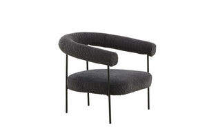 Lustig Armchair – Dark Grey Bouclé Fabric – Modern Crescent Design with Black Steel Frame – Mmilo