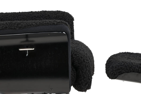 Hagön Lounge Chair with Footstool – Dark Grey Fur Fabric – Adjustable Backrest – Modern Nordic Design