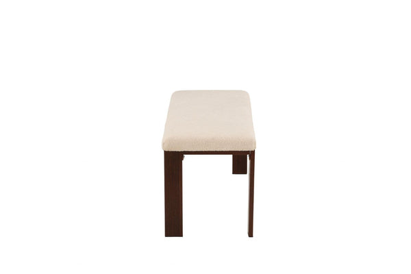 Chester White Bench | Soft Fleece Upholstered Seat with Walnut Wood Legs