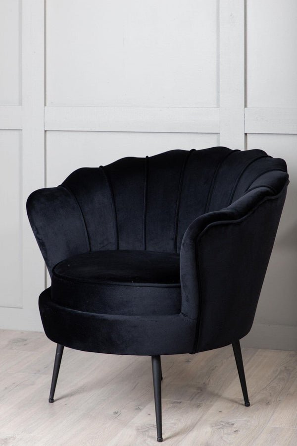 Calais Black Armchair | Velvet Upholstery with Modern Decorative Design & Metal Legs