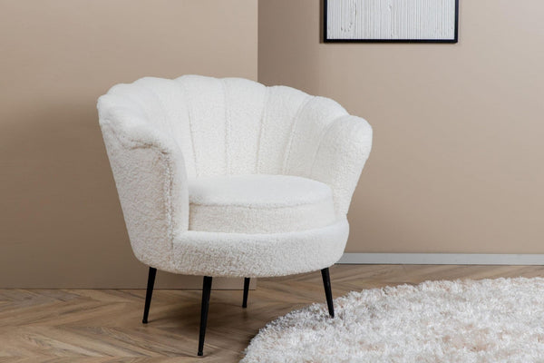 Calais White Armchair | Teddy Upholstery with Modern Design & Metal Legs