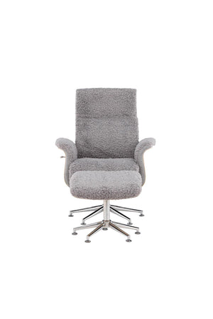 Hagön Lounge Chair with Footstool – Grey Fur Fabric – Adjustable Backrest – Nordic Modern Design