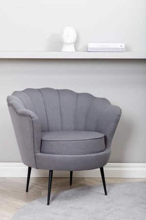 Calais Grey Armchair | Polyester Upholstery with Modern Folded Back & Metal Legs