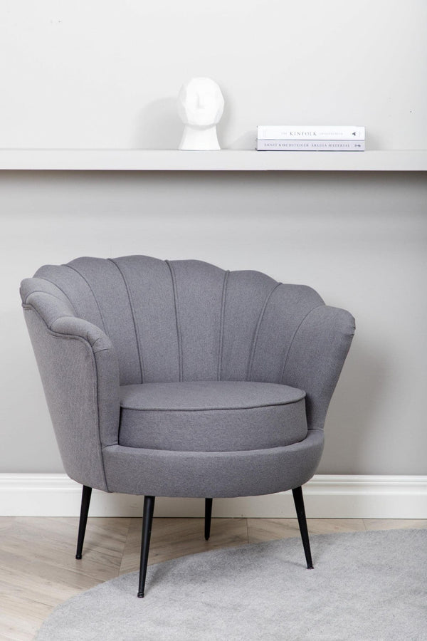 Calais Grey Armchair | Polyester Upholstery with Modern Folded Back & Metal Legs