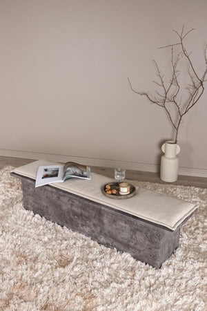 Kellogg Grey Bench | Stone-Look Base with Beige Linen Cushion