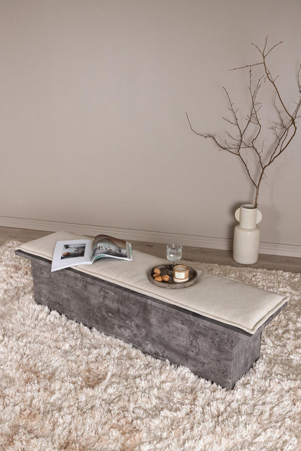 Kellogg Grey Bench | Stone-Look Base with Beige Linen Cushion