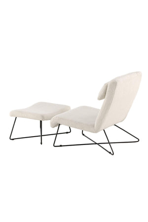 Laconia Lounge Chair with Footstool – White Bouclé Fabric – Modern Scandinavian Accent Chair – Mmilo