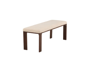 Chester White Bench | Soft Fleece Upholstered Seat with Walnut Wood Legs