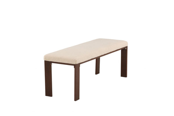 Chester White Bench | Soft Fleece Upholstered Seat with Walnut Wood Legs