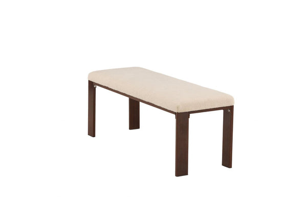 Chester White Bench | Soft Fleece Upholstered Seat with Walnut Wood Legs