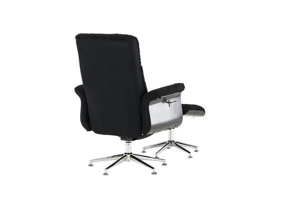 Hagön Lounge Chair with Footstool – Dark Grey Fur Fabric – Adjustable Backrest – Modern Nordic Design