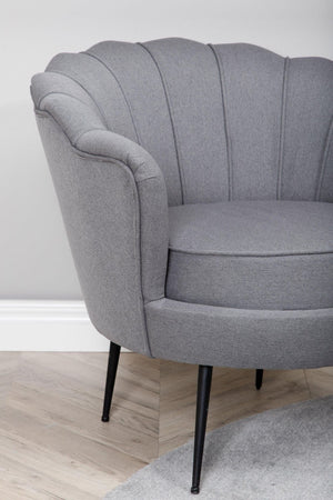Calais Grey Armchair | Polyester Upholstery with Modern Folded Back & Metal Legs