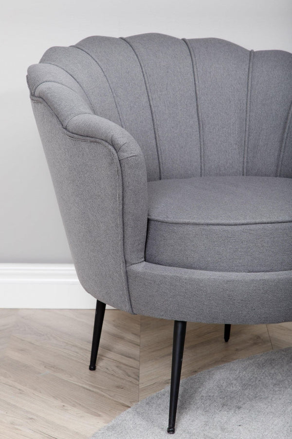 Calais Grey Armchair | Polyester Upholstery with Modern Folded Back & Metal Legs