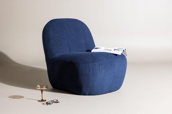 Mahla Lounge Chair – Navy Blue Corduroy – Modern Accent Chair with Sculpted Base – Mmilo