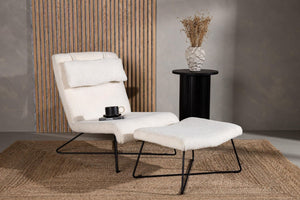 Laconia Lounge Chair with Footstool – White Bouclé Fabric – Modern Scandinavian Accent Chair – Mmilo