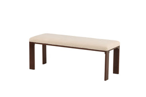 Chester White Bench | Soft Fleece Upholstered Seat with Walnut Wood Legs